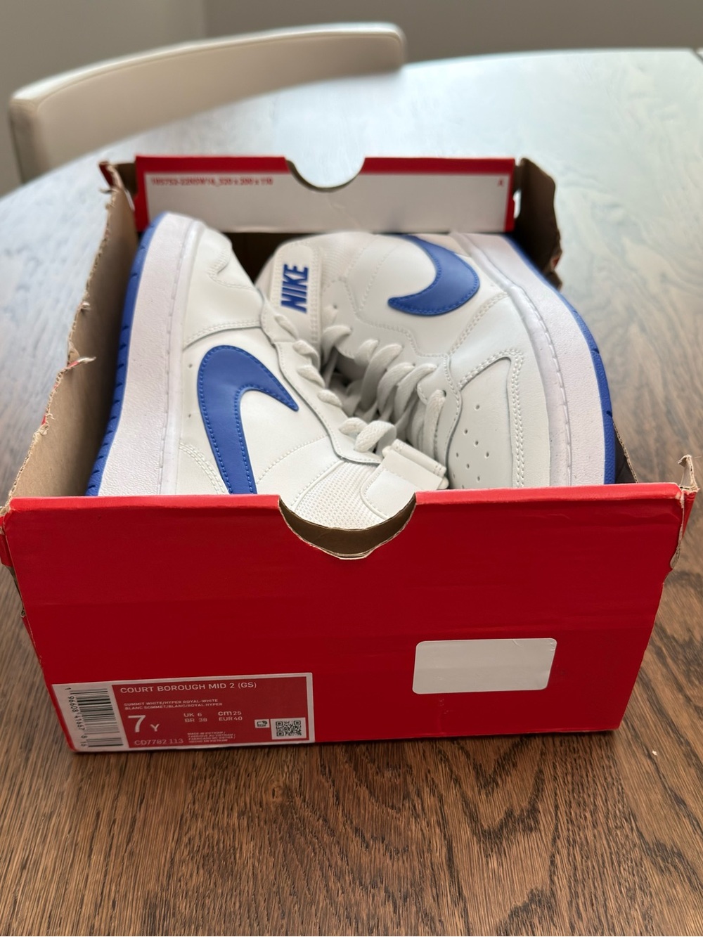 Nike Court Borough Mid 2 GS Summit White/Hyper Royal 7Y/8.5Womans - Picture 3 of 8